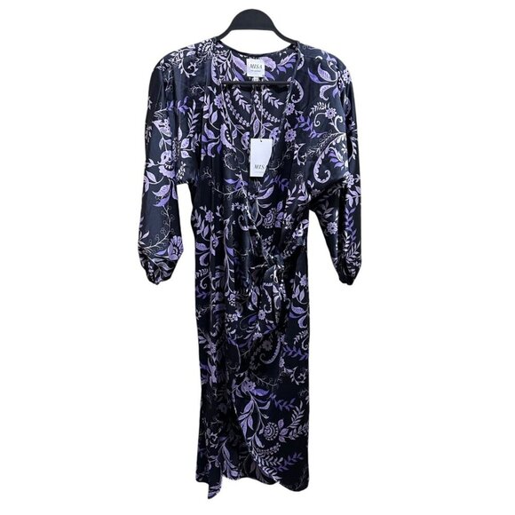 MISA Los‎ Angeles Size XS Sylvia Floral Wrap Midi Dress Indigo Vines MSRP $355 - Picture 3 of 14